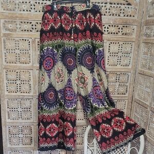 Bohemian Wide-Leg Patterned Pants